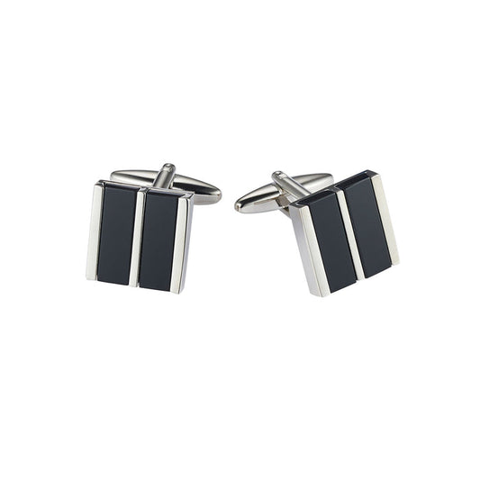 Rhodium Plated Striped Onyx Cufflinks