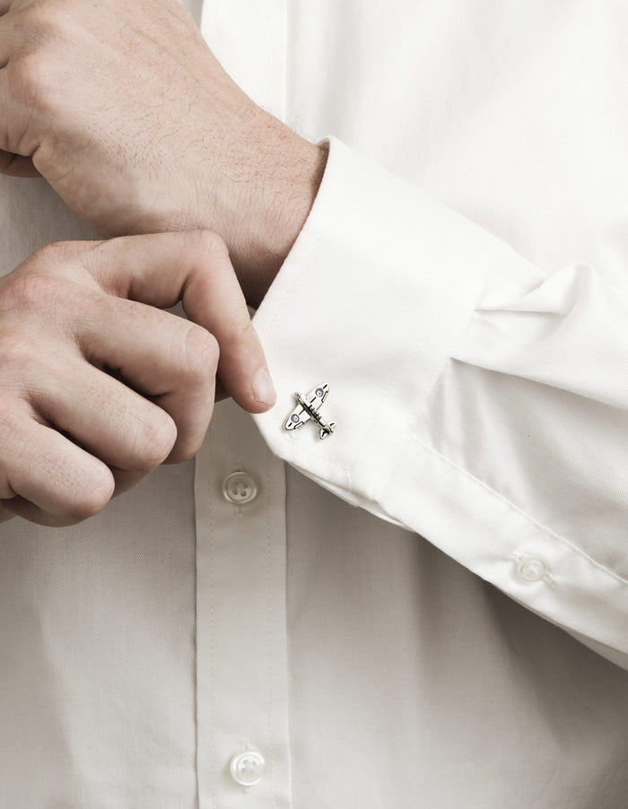 Rhodium Plated Supermarine Spitfire Cufflinks