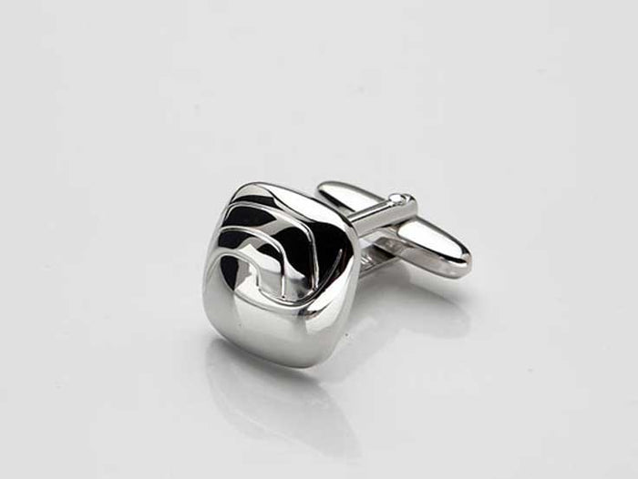 Rhodium Plated Wave Patterned Cufflinks