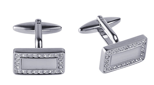Rhodium Plated White Cat's Eye & Crystal Rectangle Cufflinks