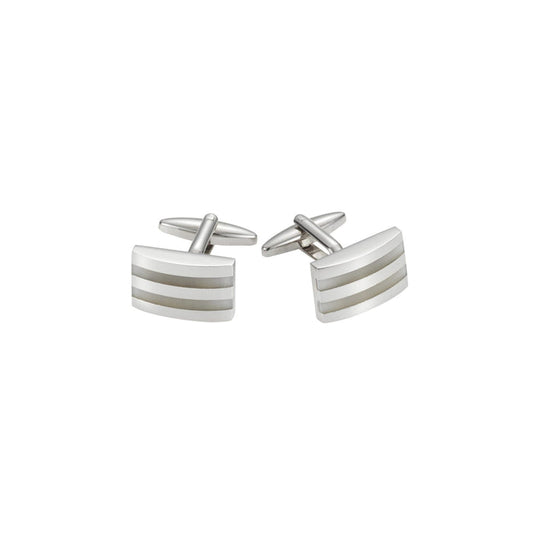 Rhodium Plated White Stripe Cat's Eye Cufflinks