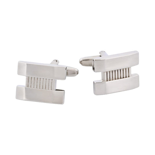 Rhodium Plated with Patterned Centre Cufflinks