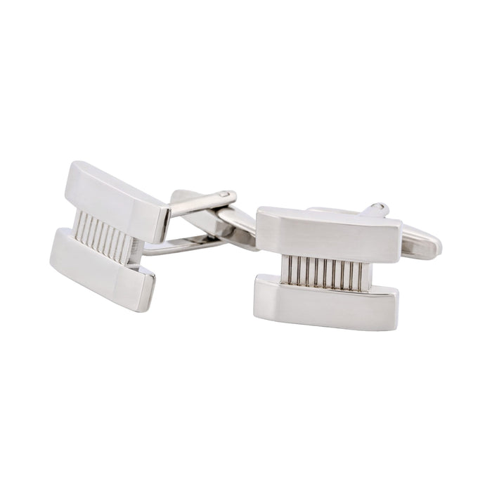 Rhodium Plated with Patterned Centre Cufflinks
