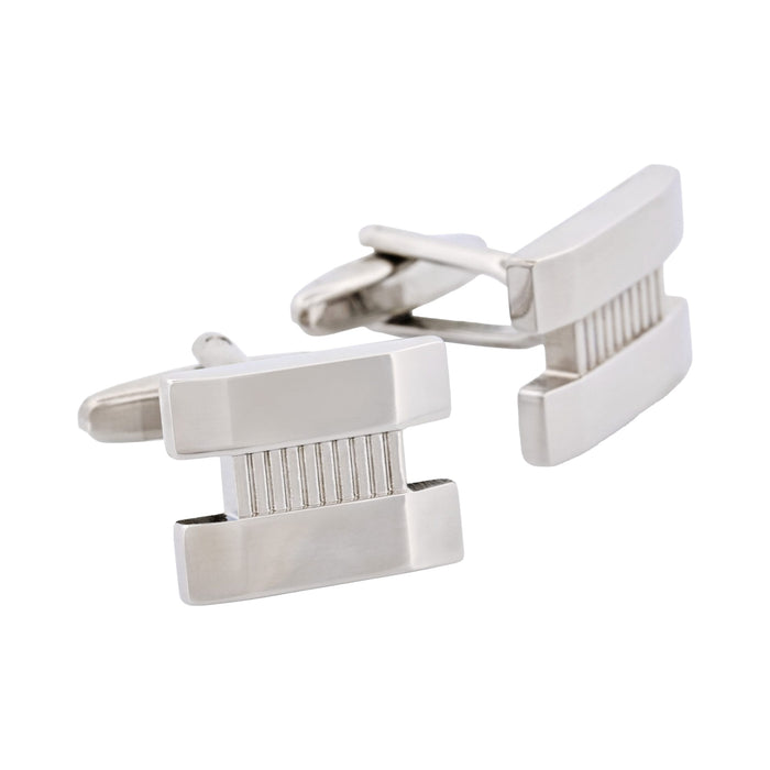 Rhodium Plated with Patterned Centre Cufflinks