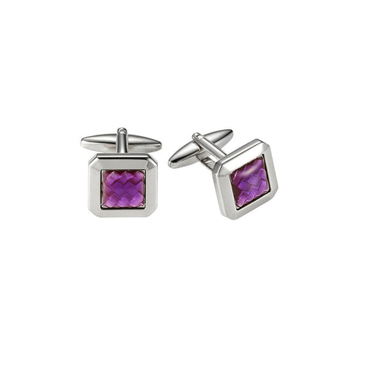 Rhodium & Resin Purple Patterned Carbon Fibre Square Cufflinks