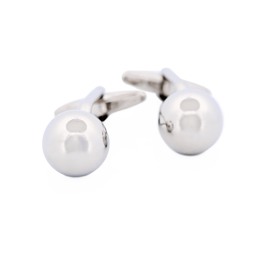 Rhodium Round Ball Cufflinks