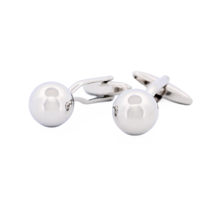 Rhodium Round Ball Cufflinks