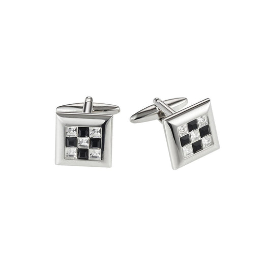 Rhodium Square Crystal & Jet Cufflinks