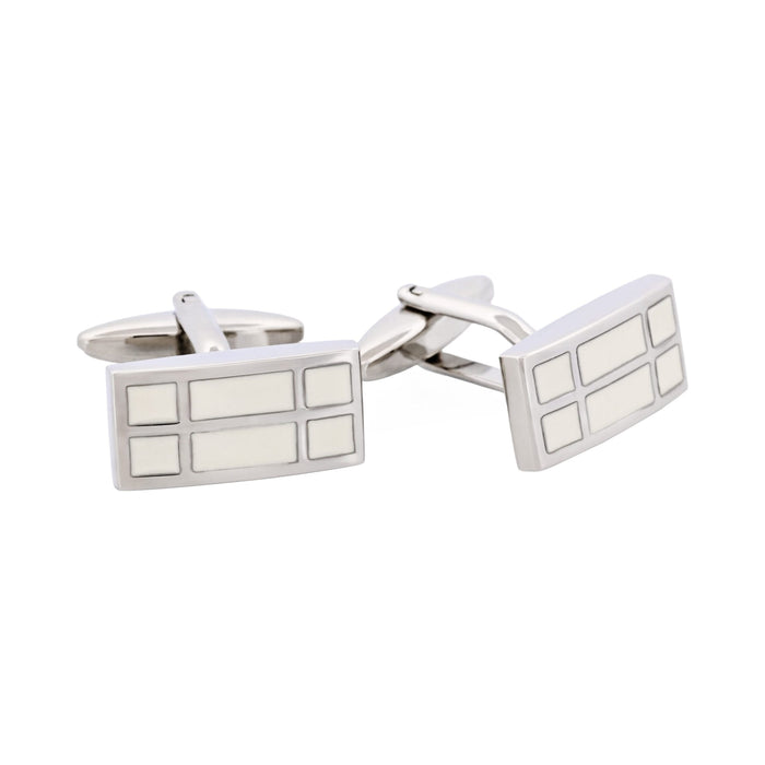 Rhodium & White Enamel Rectangle Cufflinks