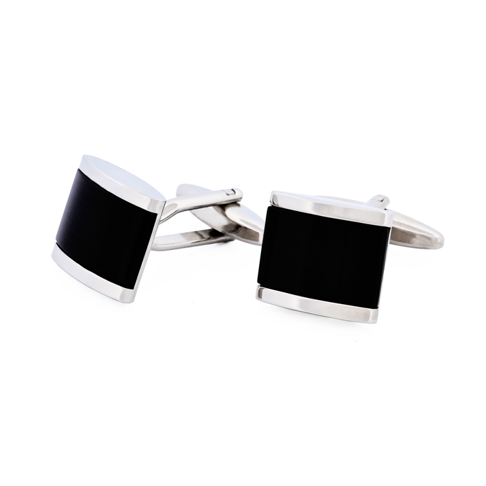 Rhodium/Black cat's eye Cufflinks