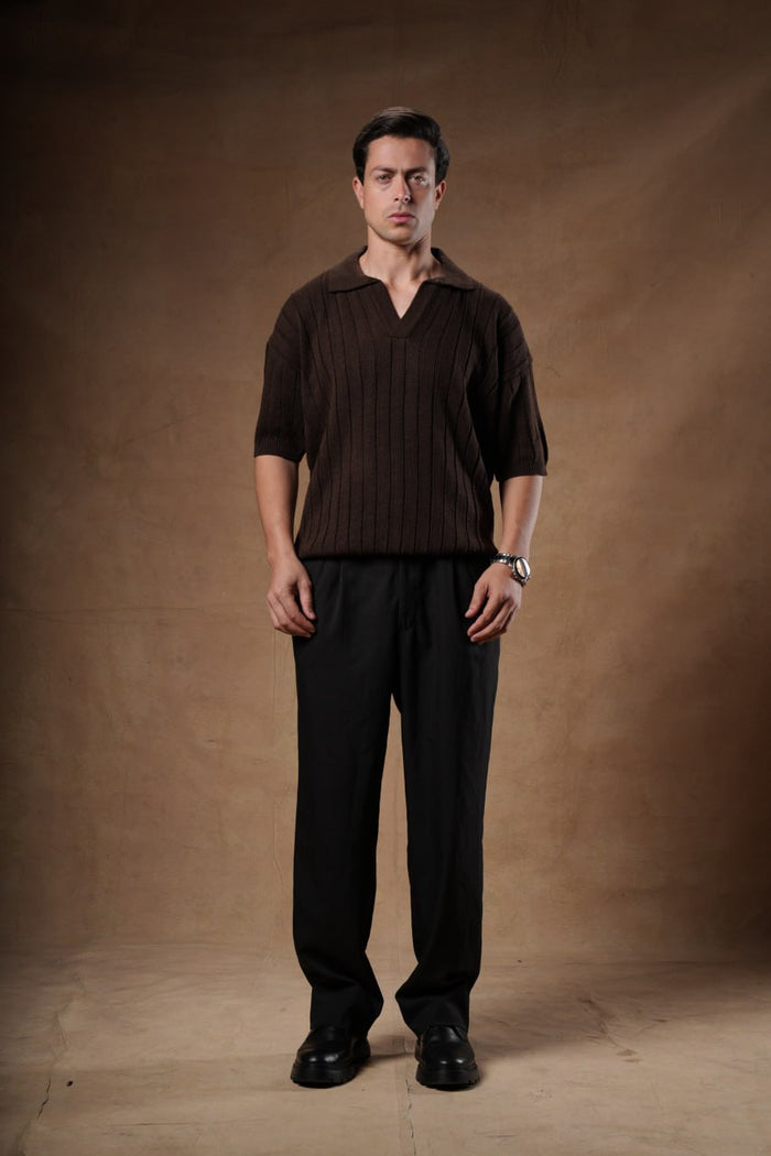 Ribbed Knitted Polo Boxy Fit.