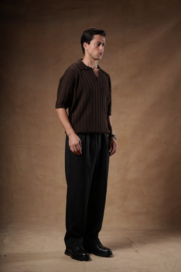 Ribbed Knitted Polo Boxy Fit.