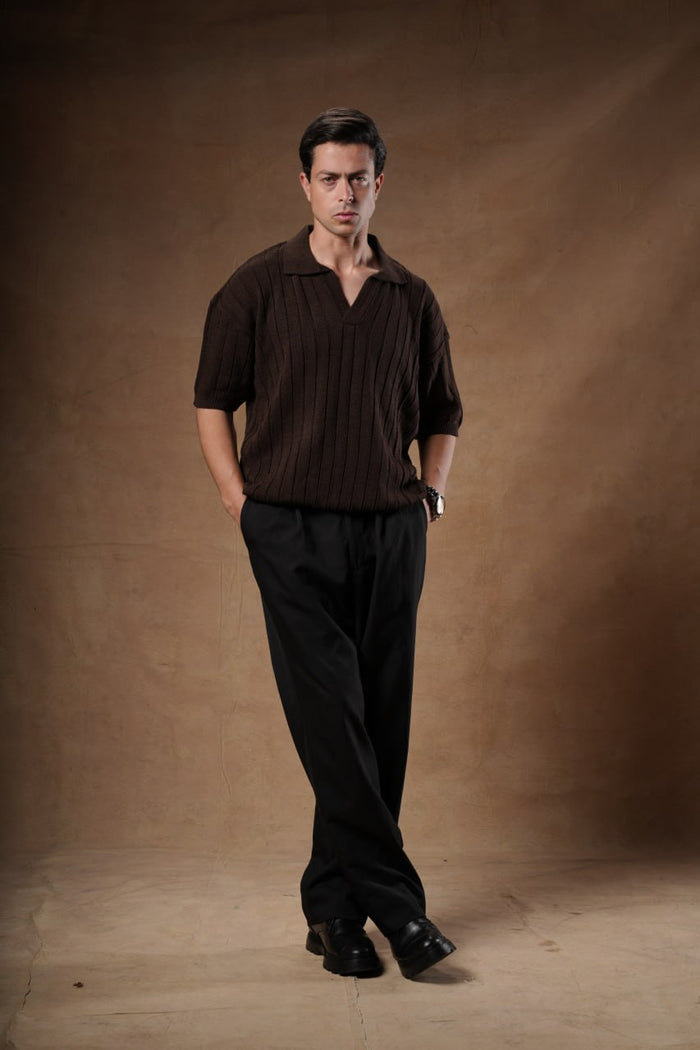 Ribbed Knitted Polo Boxy Fit.