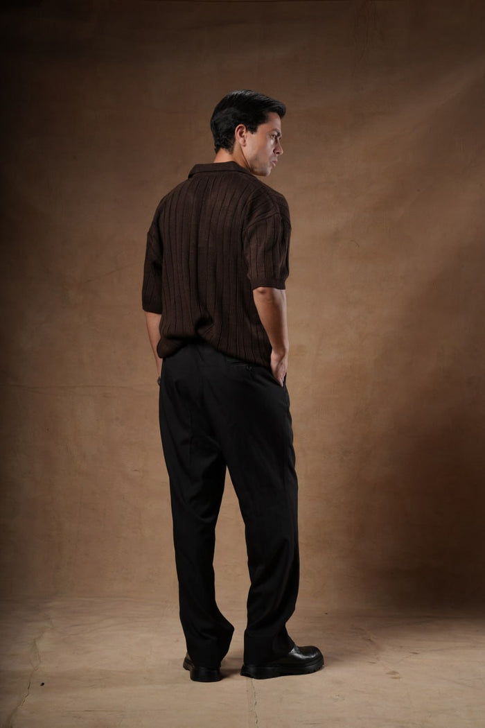 Ribbed Knitted Polo Boxy Fit.