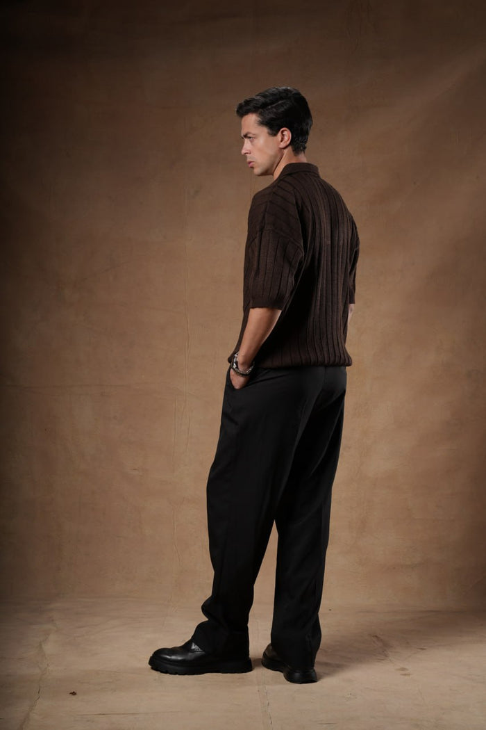 Ribbed Knitted Polo Boxy Fit.