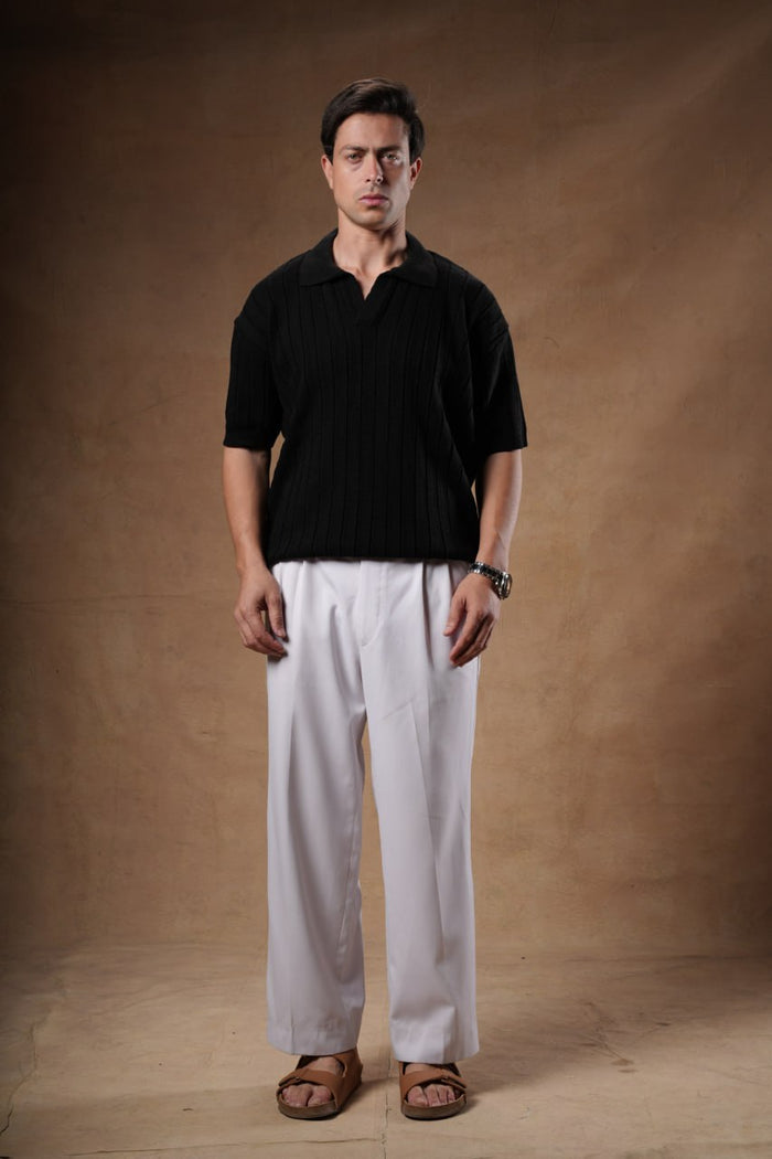 Ribbed Knitted Polo Boxy Fit.