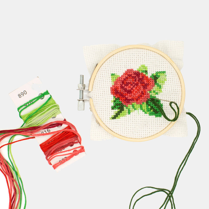 Rose Embroidery Kit with Bamboo Hoop