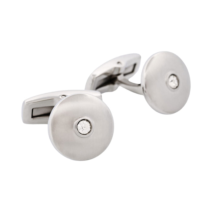 Round Brushed Stainless Steel with Cubic Zirconia Cuff Links