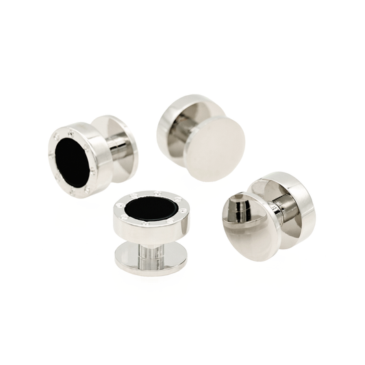 Round rhodium with onyx screw design shirt stud (pack of 4)
