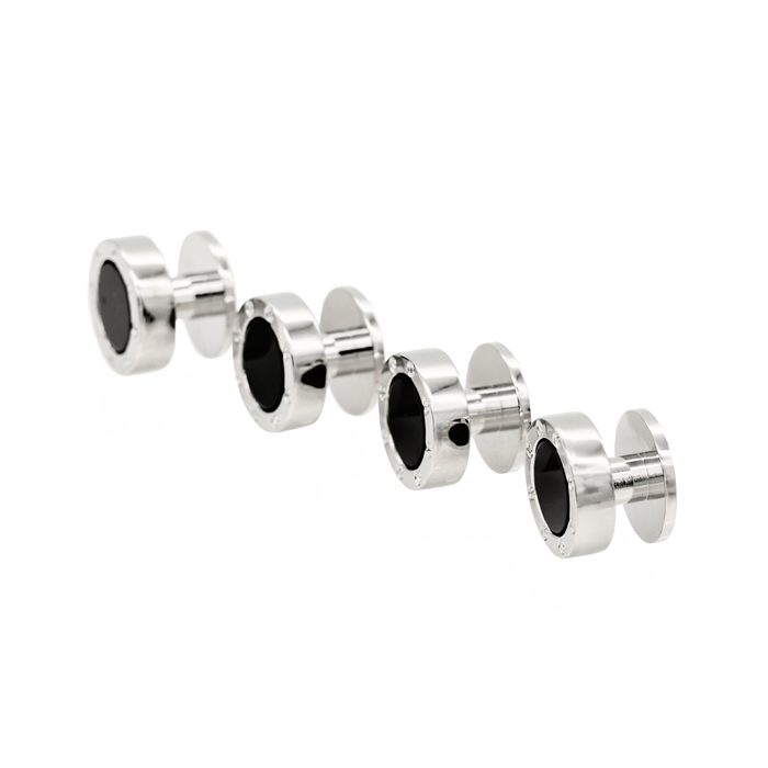 Round rhodium with onyx screw design shirt stud (pack of 4)