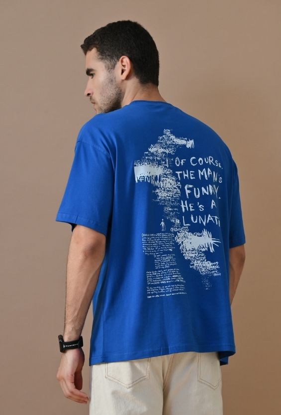 Royal Blue Cotton Lycra Boxy Streetwear T-Shirt for Men | Butterfly Graphic Print