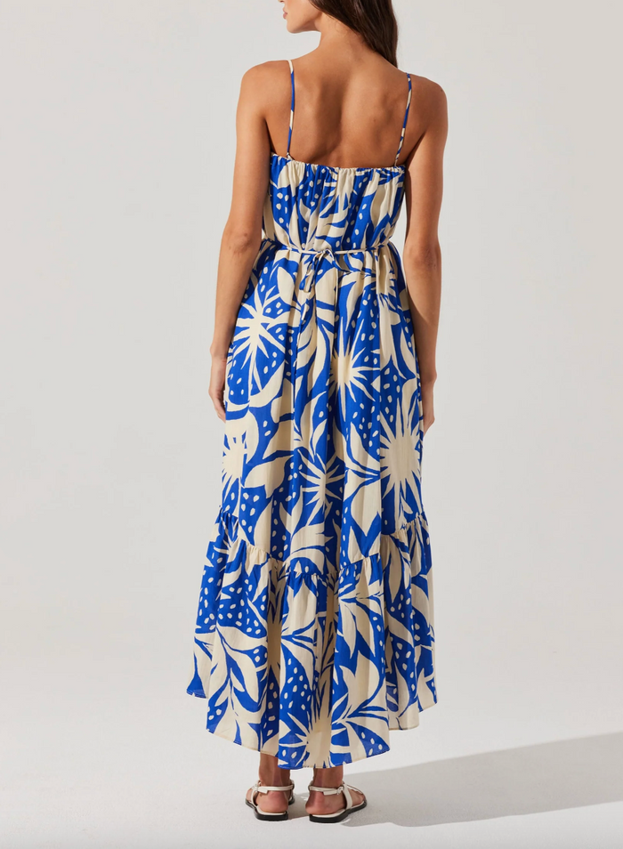 Sarina Linen-Blend Maxi Dress - Blue Tropical - Back View 1