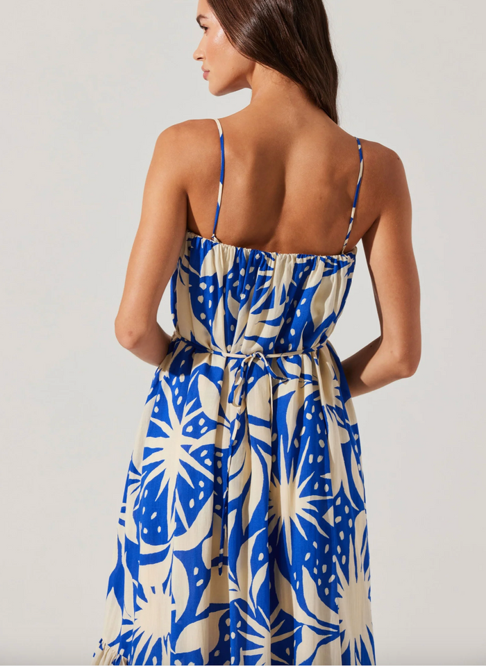 Sarina Linen-Blend Maxi Dress - Blue Tropical - Back View 2