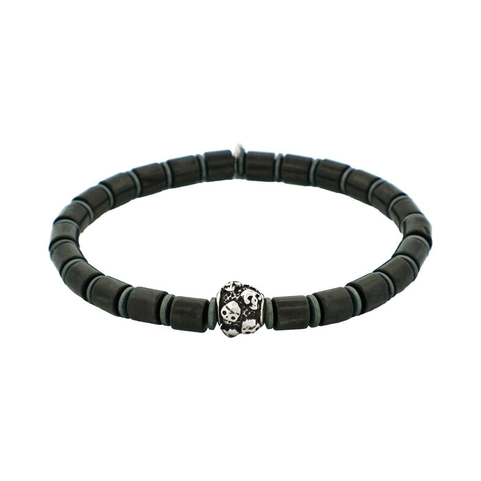 Savage - Black Agate Disc Bead & Stainless Steel Bracelet