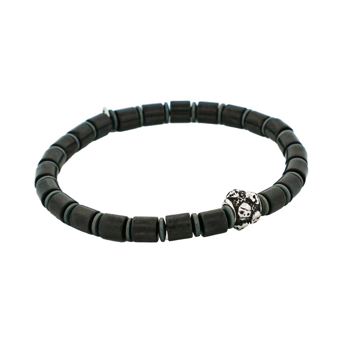 Savage - Black Agate Disc Bead & Stainless Steel Bracelet