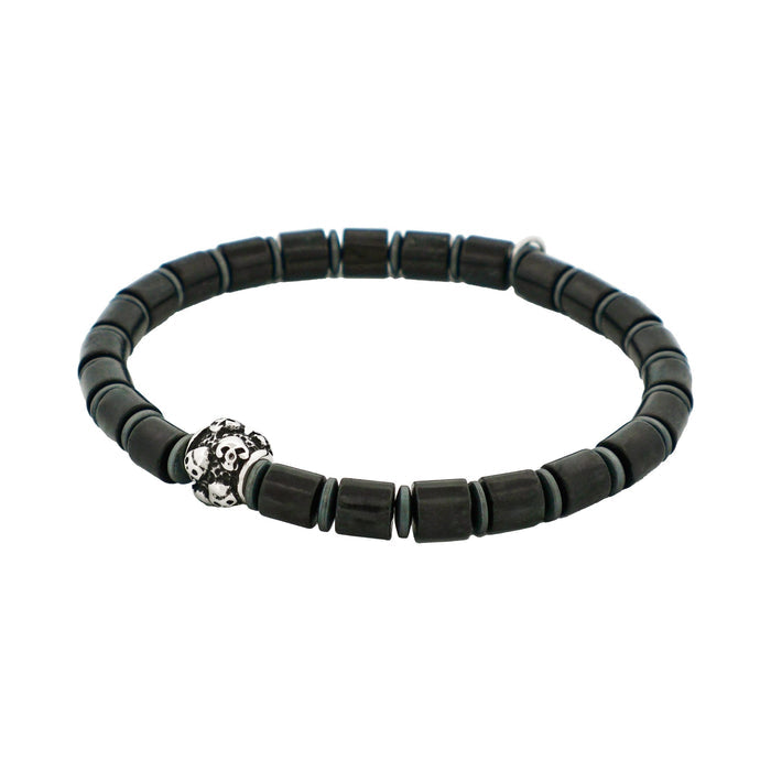 Savage - Black Agate Disc Bead & Stainless Steel Bracelet
