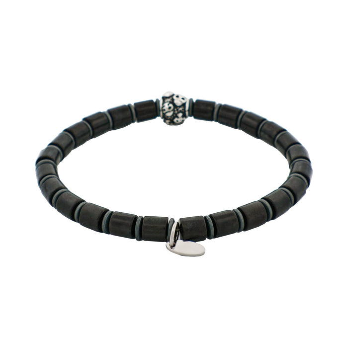 Savage - Black Agate Disc Bead & Stainless Steel Bracelet