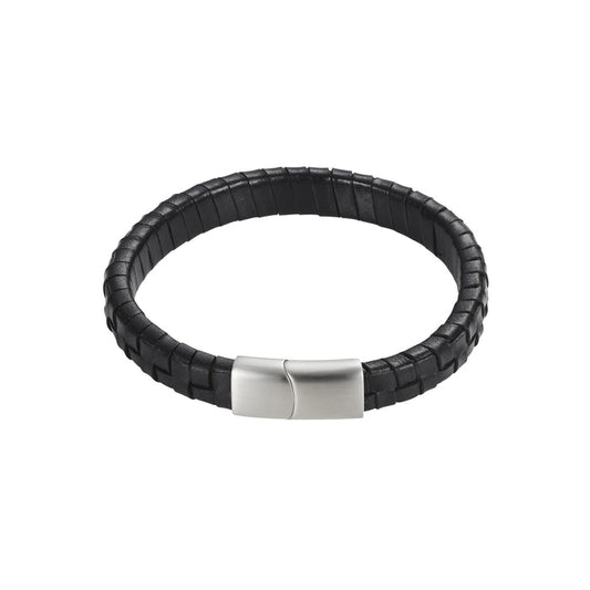 Savage - Black Braided Leather Stainless Steel Bracelet
