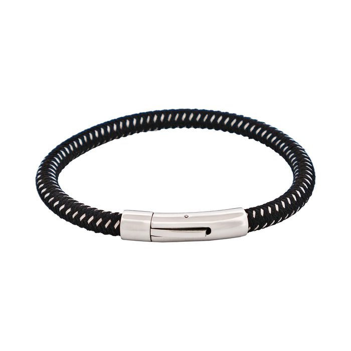 Savage - Black & Stainless Steel Wire Leather Bracelet