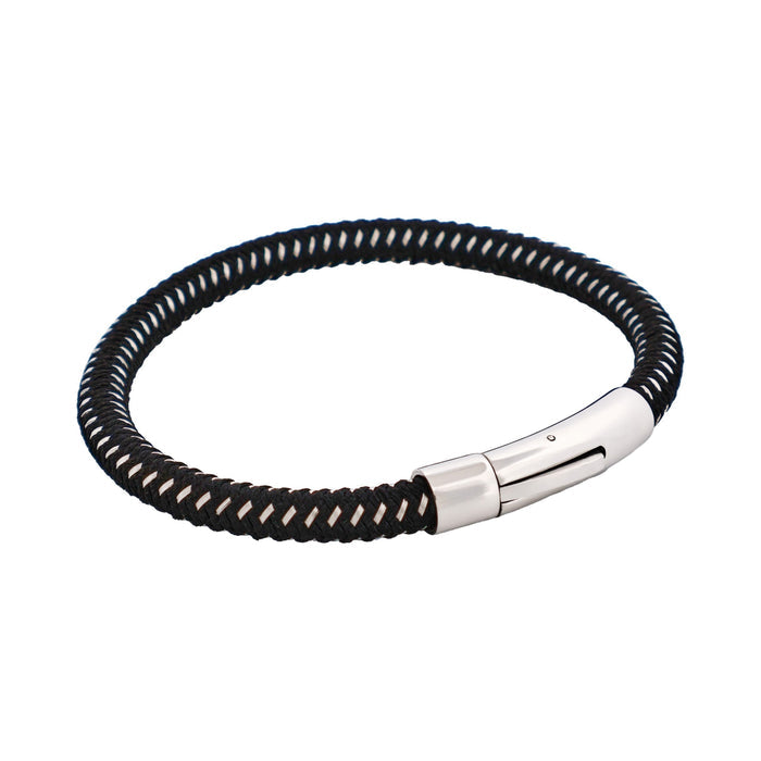 Savage - Black & Stainless Steel Wire Leather Bracelet
