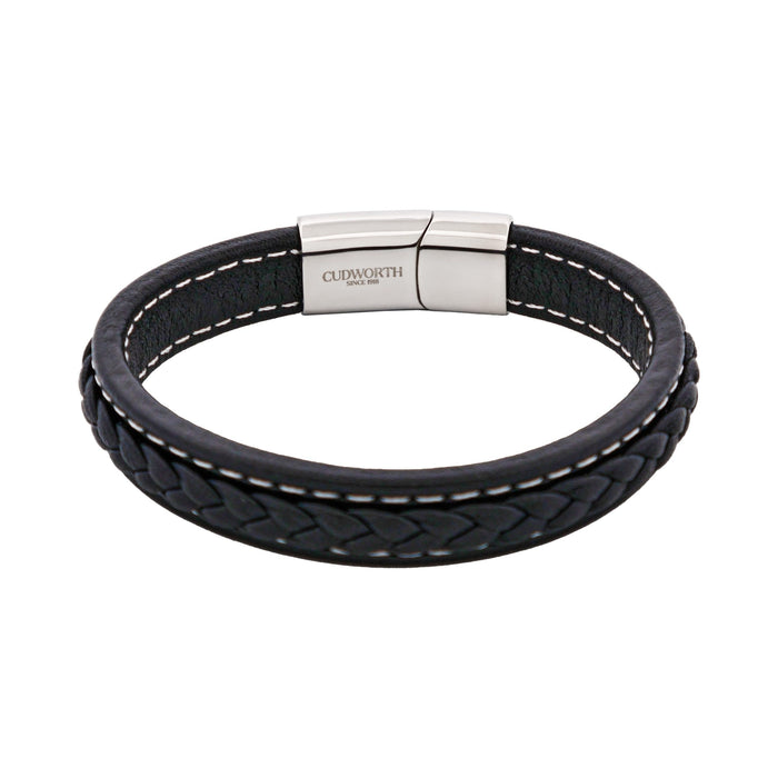Savage - Black Stitched Leather & Stainless Steel Bracelet