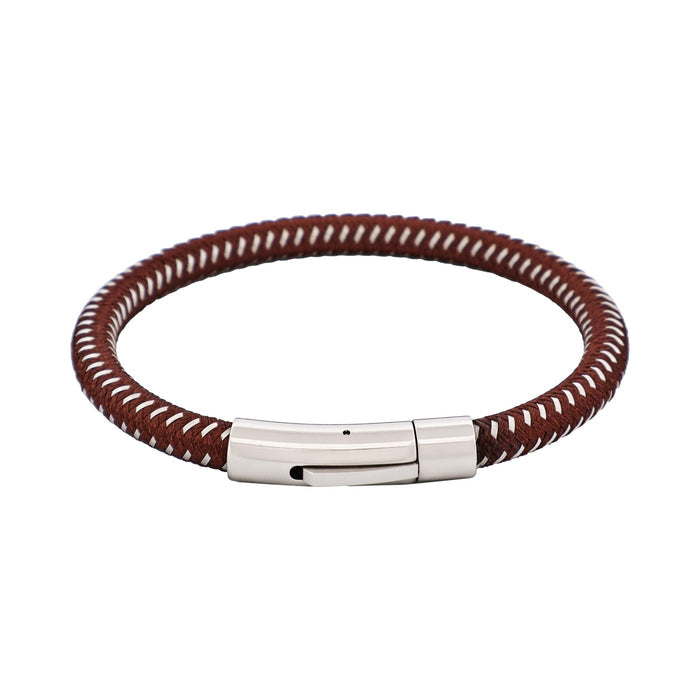 Savage - Brown Leather & Stainless Steel Wire Bracelet