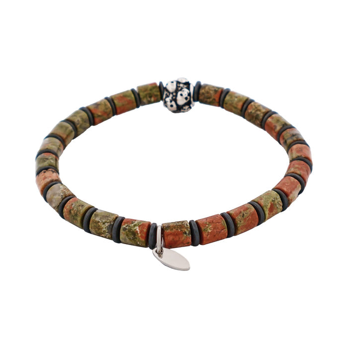 Savage - Epidote Stone & Stainless Steel Disc Bracelet