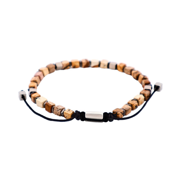 Savage - Semi-Precious Stone with Brass Beads- Stainless Steel Macrame Bracelet