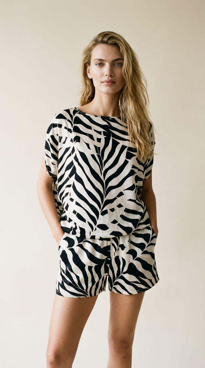 SAYGE TOP - MONOCHROME PALMS