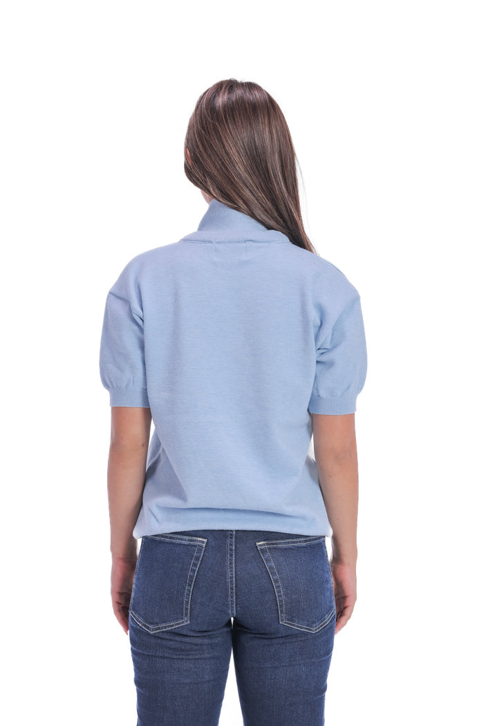 Scarf-Collar Short Sleeve Knit