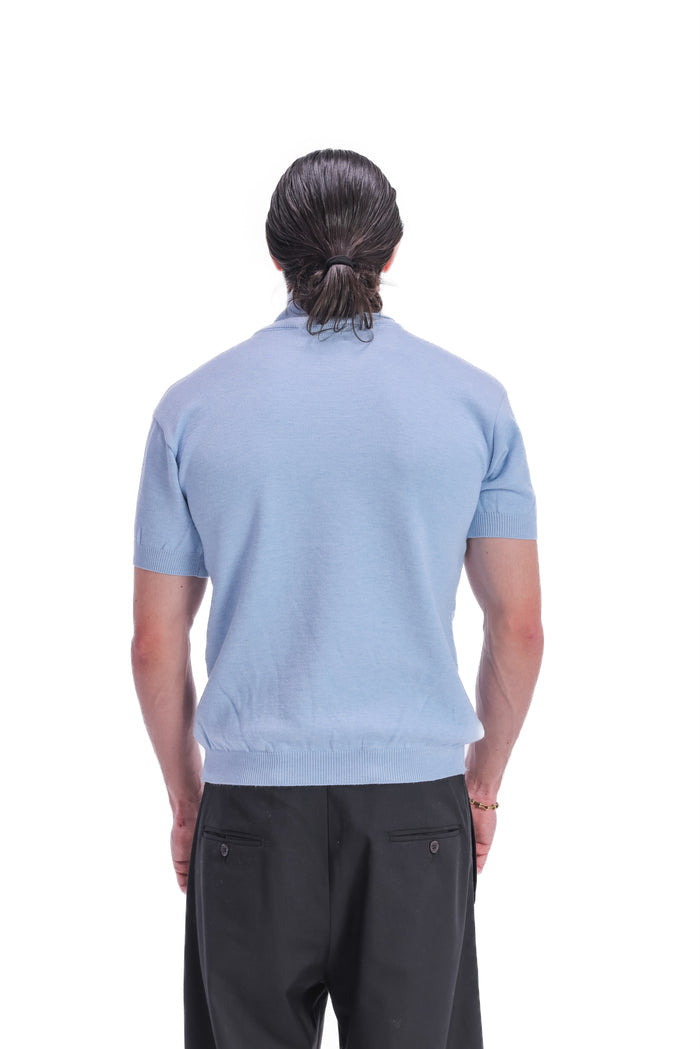 Scarf-Collar Short Sleeve Knit