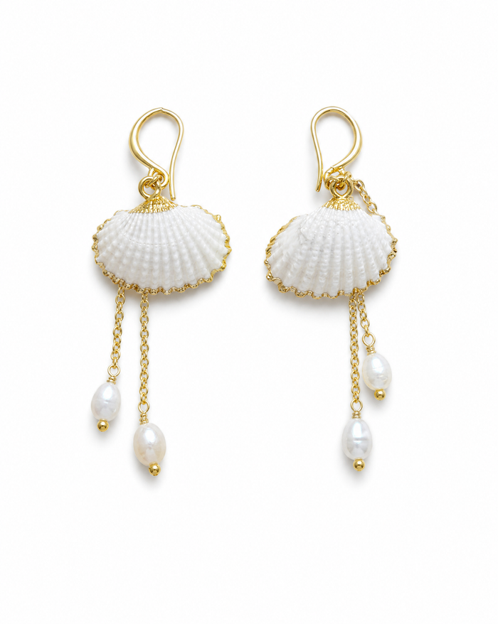 Shell and Pearl Drop Earrings