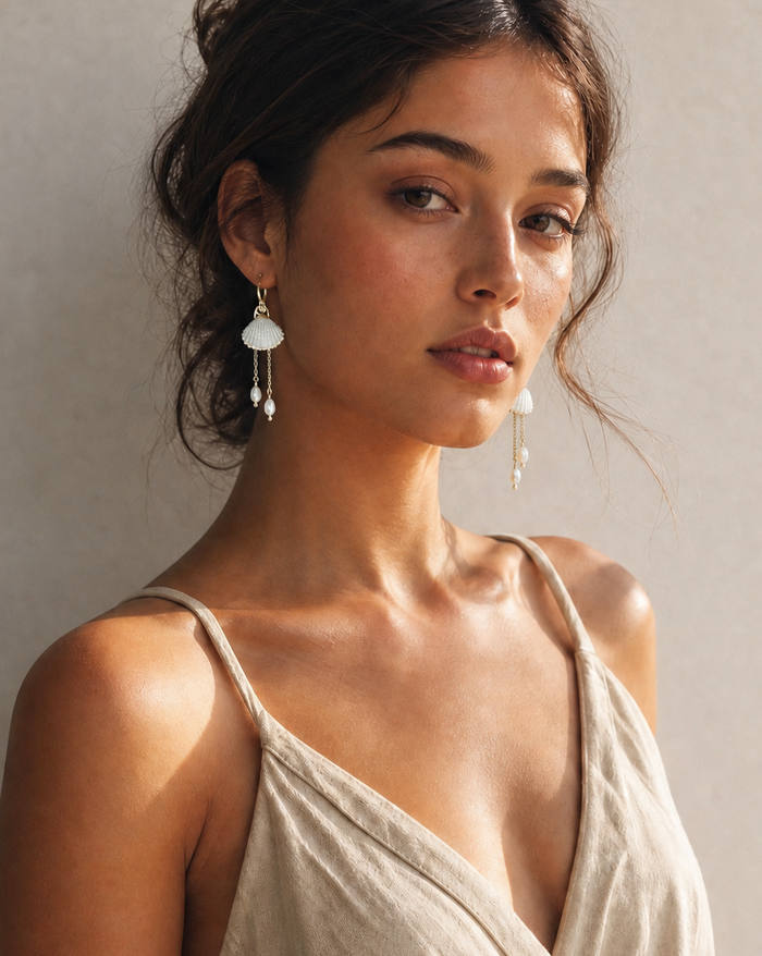Shell and Pearl Drop Earrings