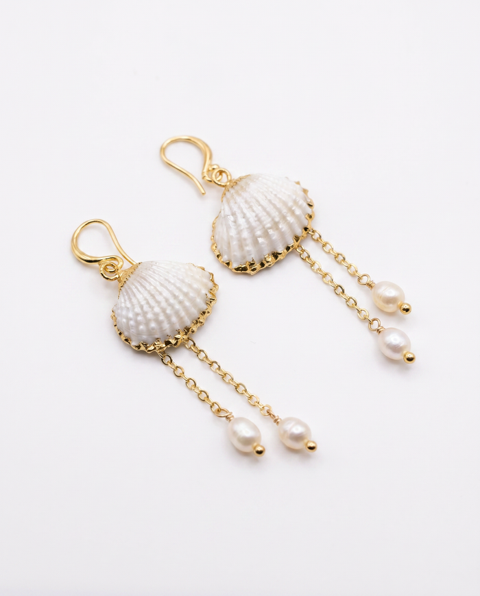 Shell and Pearl Drop Earrings