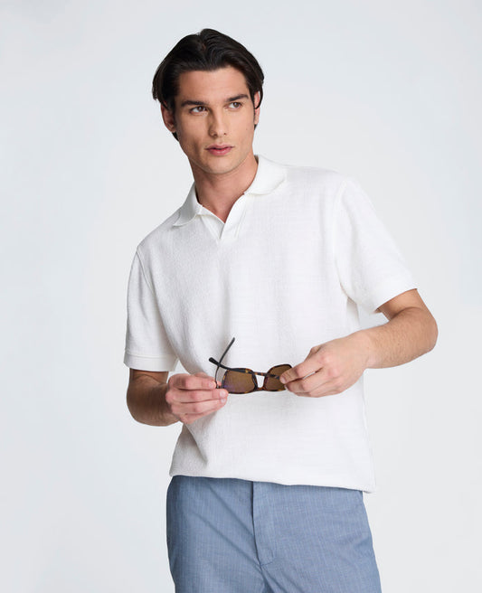 Short Sleeve Johnny Collar Polo with Ribbing