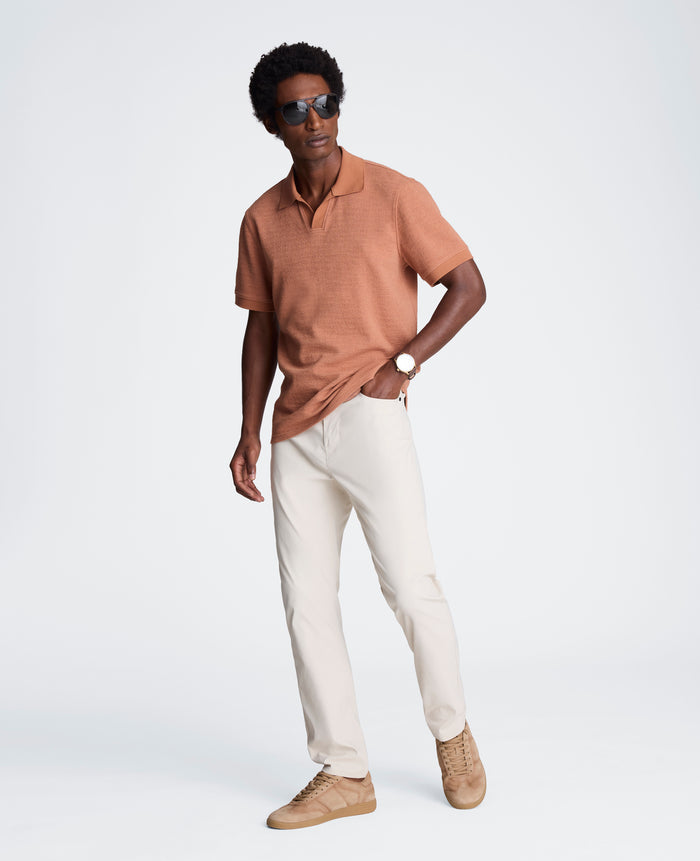 Short Sleeve Johnny Collar Polo with Ribbing