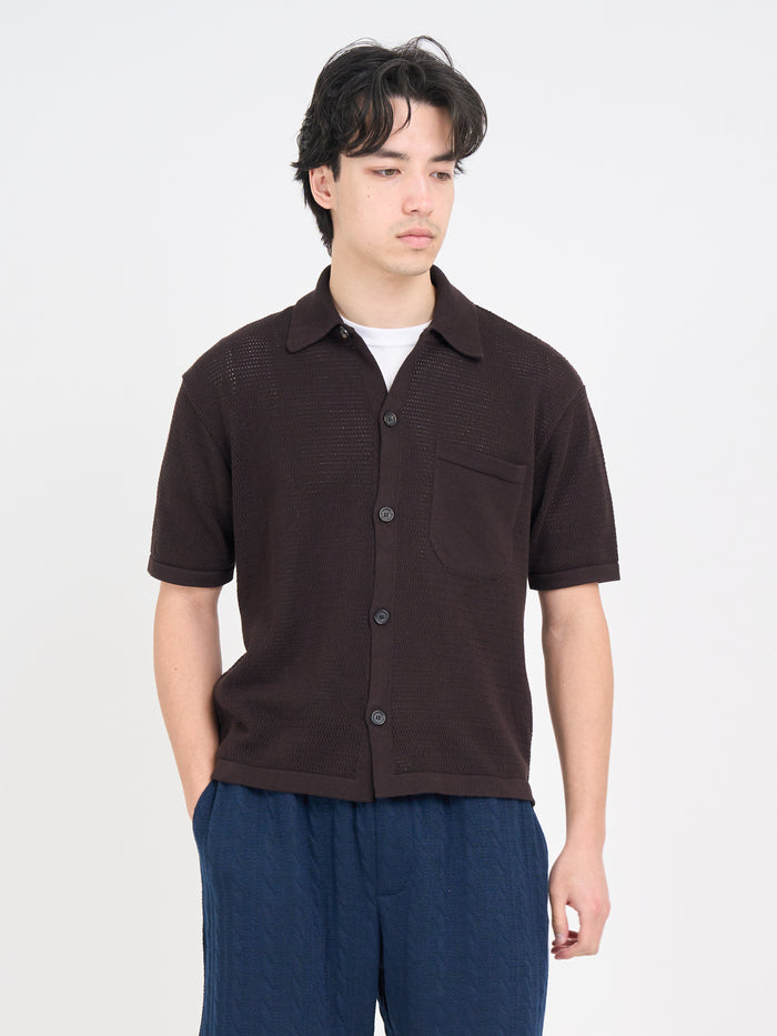 Short Sleeve Mawes Knitted Shirt Nicholson Brown