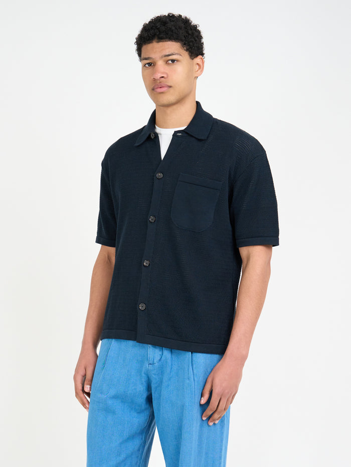 Short Sleeve Mawes Knitted Shirt Nicholson Navy