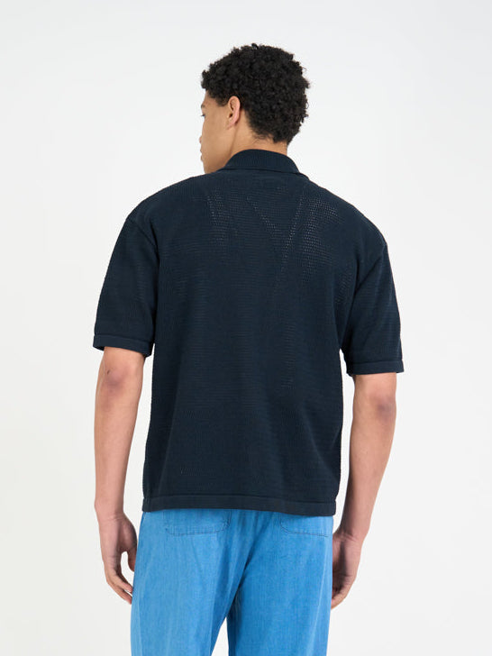 Short Sleeve Mawes Knitted Shirt Nicholson Navy