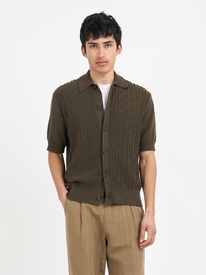 Short Sleeve Rossell Knitted Shirt Penrose Khaki Brown